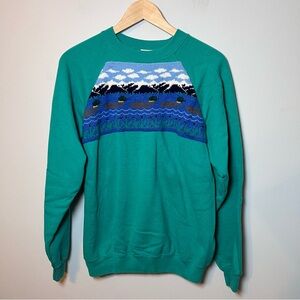Vintage 90’s Hanes Crewneck Size L Knitted Graphic Panel Sweatshirt Ducks USA